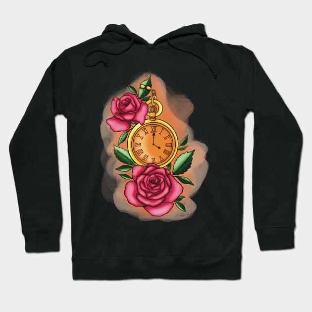 Clock under its rosebushes Hoodie by Eikia